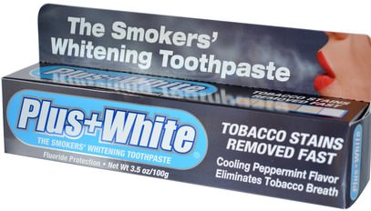 حمام، الجمال، العناية بالأسنان عن طريق الفم، تبييض الأسنان، معجون الأسنان Plus White, The Smokers Whitening Toothpaste, Cooling Peppermint Flavor, 3.5 oz (100 g)