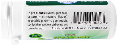 حمام، الجمال، العناية بالأسنان عن طريق الفم، إكسيليتول الصمغ الحلوى Xlear, Spry Natural Chewing Gum, Spearmint, 30 Count (32.5 g)