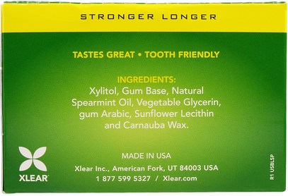 حمام، الجمال، العناية بالأسنان عن طريق الفم، إكسيليتول الصمغ الحلوى Xlear, Spry, Stronger Longer Dental Defense Gum, Natural Spearmint, 12 Count