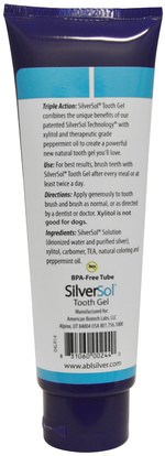 حمام، الجمال، العناية بالفم عن طريق الفم، إكسيليتول العناية بالفم، معجون الأسنان American Biotech Labs, SilverSol Tooth Gel, With Xylitol, Glacial Mint, 4 fl oz (118 ml)
