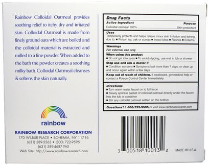 حمام، الجمال Rainbow Research, 100% Natural Colloidal Oatmeal Bath, 3 Packets, 1.5 oz Each