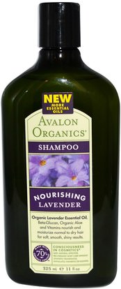حمام، الجمال، الشامبو، الشعر، فروة الرأس، مكيف Avalon Organics, Shampoo, Nourishing, Lavender, 11 fl oz (325 ml)