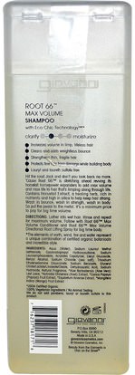 حمام، الجمال، الشامبو، الشعر، فروة الرأس، مكيف Giovanni, Root 66, Max Volume Shampoo, 8.5 fl oz (250 ml)