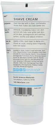 علم الأرض، حمام، الجمال، كريم الحلاقة 145 Intelligent Skincare for Men, Smooth Start Shave Cream, By Earth Science, 5.9 fl oz (174 ml)