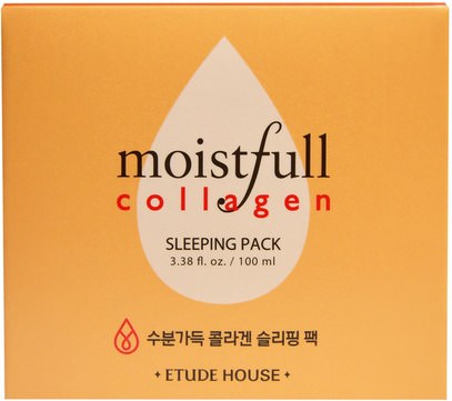 حمام، الجمال، الجلد، الكريمات الليل Etude House, Moistfull Collagen Sleeping Pack, 3.38 fl oz (100 ml)