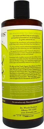 حمام، الجمال، الصابون Dr. Woods, Tea Tree Castile Soap with Fair Trade Shea Butter, 32 fl oz (946 ml)