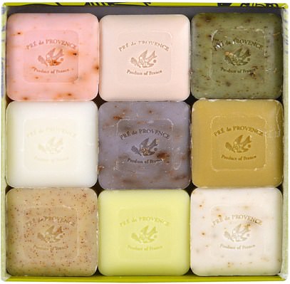 حمام، الجمال، الصابون European Soaps, LLC, Guest Soaps Assorted, 9 Pack Gift Box, 25 g Each