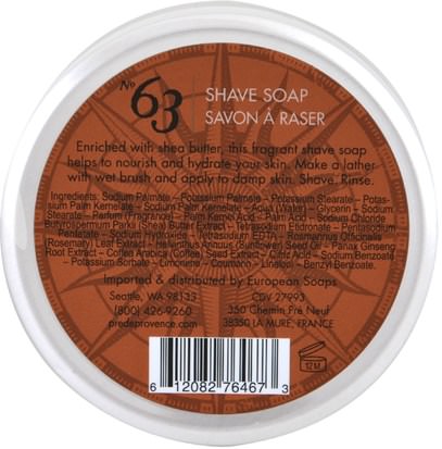 حمام، الجمال، الصابون European Soaps, LLC, Pre de Provence, No. 63 Shave Soap, 5.25 oz (150 g)