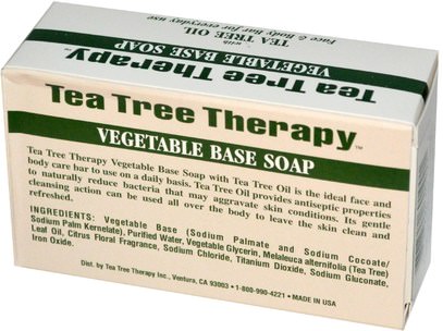 حمام، الجمال، الصابون، الصحة، جلد، شاي شجرة الصابون Tea Tree Therapy, Vegetable Base Soap, with Tea Tree Oil, Bar, 3.9 oz (110 g)