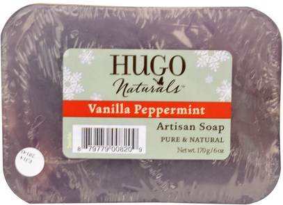 حمام، الجمال، هدية مجموعات، والصابون Hugo Naturals, Artisan Soap Bar, Vanilla Peppermint Snowflake, 6 oz (170 g)