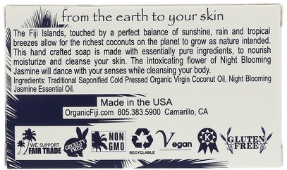 حمام، الجمال، الصابون Organic Fiji, Organic Face and Body Coconut Oil Soap, Night Blooming Jasmine, 7 oz (198 g)