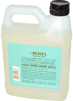 حمام، الجمال، الصابون، الغيارات Mrs. Meyers Clean Day, Liquid Hand Soap Refill, Basil Scent, 33 fl oz (975 ml)