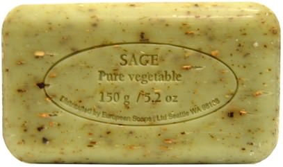حمام، الجمال، الصابون، زبدة الشيا European Soaps, LLC, Pre de Provence, Bar Soap, Sage, 5.2 oz (150 g)