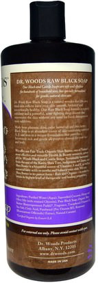 حمام، الجمال، الصابون، هلام الاستحمام Dr. Woods, Raw Black Soap, with Fair Trade Shea Butter, Original, 32 fl oz (946 ml)