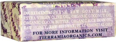 حمام، الجمال، الصابون Tierra Mia Organics, Raw Goat Milk Skin Therapy, Body Soap Bar, Lavender, 4.2 oz