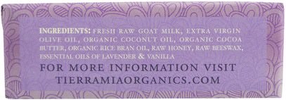 حمام، الجمال، الصابون Tierra Mia Organics, Raw Goat Milk Skin Therapy, Body Soap Bar, Lavender Vanilla, 3.8 oz