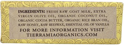 حمام، الجمال، الصابون Tierra Mia Organics, Raw Goat Milk Skin Therapy, Body Soap Bar, Vanilla, 3.8 oz