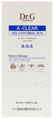 حمام، الجمال، واقي من الشمس، العناية بالوجه Dr. G, A-Clear, Oil Control Sun Cream SPF50+ PA++, 1.69 fl oz (50 ml)