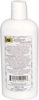 حمام، الجمال، واقية من الشمس، سف 05-25 Caribbean Solutions, Faces Only SPF 20, Natural Skin Care, 4 oz