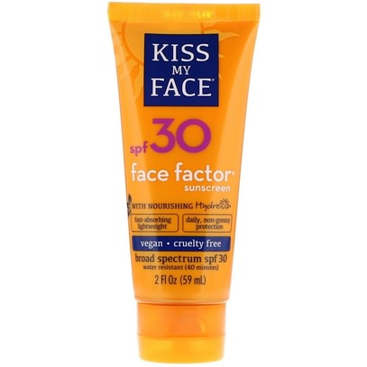 حمام، الجمال، واقية من الشمس، سف 30-45 Kiss My Face, Sunscreen, Face Factor, Face + Neck, SPF 30, 2 fl oz (59 ml)