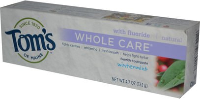 حمام، الجمال، معجون الأسنان، العناية بالأسنان عن طريق الفم، تبييض الأسنان Toms of Maine, Whole Care, Fluoride Toothpaste, Wintermint, 4.7 oz (133 g)