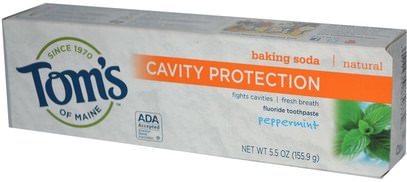 حمام، الجمال، معجون أسنان Toms of Maine, Baking Soda Cavity Protection, Fluoride Toothpaste, Peppermint, 5.5 oz (155.9 g)