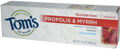 حمام، الجمال، معجون أسنان Toms of Maine, Propolis & Myrrh, Fluoride-Free Toothpaste, Cinnamint, 5.5 oz (155.9 g)