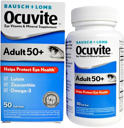 Bausch & Lomb Ocuvite, Adult 50 +, Eye Vitamin & Mineral Supplement, 50 Soft Gels ,الفيتامينات، الفيتامينات - كبار السن، بوسش & لومب أوكوفيت
