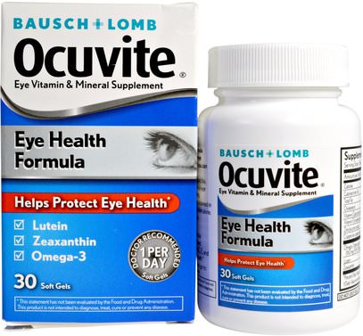 Bausch & Lomb Ocuvite, Eye Health Formula, 30 Soft Gels ,اللوتين، والمكملات الغذائية، زياكسانثين، العناية بالعين، والرعاية الرؤية