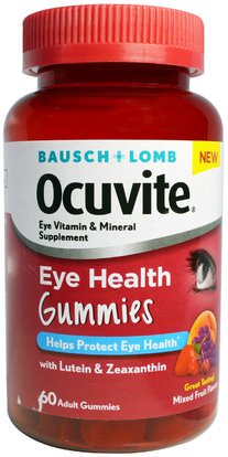Bausch & Lomb Ocuvite, Eye Health Gummies, Mixed Fruit Flavors, 60 Adult Gummies ,المكملات الغذائية، مضادات الأكسدة، بوسش & لومب، لوتين