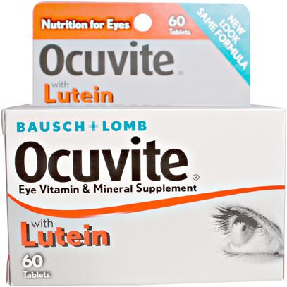Bausch & Lomb Ocuvite, With Lutein, Eye Vitamin & Mineral Supplement, 60 Tablets ,لوتين، الصحة، العناية بالعيون، الرعاية للرؤية، بوسش & لومب أوكوفيت
