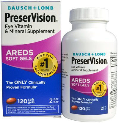Bausch & Lomb PreserVision, AREDS, Eye Vitamin & Mineral Supplement, 120 Soft Gels ,الصحة، العناية بالعيون، الرعاية للرؤية، الرؤية، بوسش & لومب بريسرفيسيون