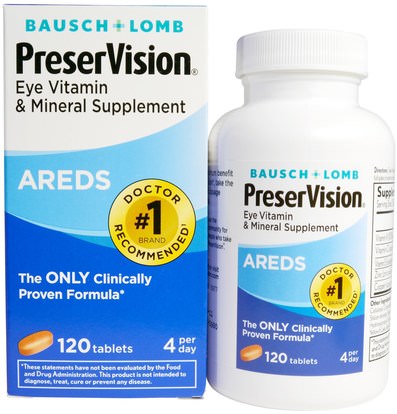 Bausch & Lomb PreserVision, AREDS, Eye Vitamin & Mineral Supplement, 120 Tablets ,الصحة، العناية بالعيون، الرعاية للرؤية، الرؤية، بوسش & لومب بريسرفيسيون