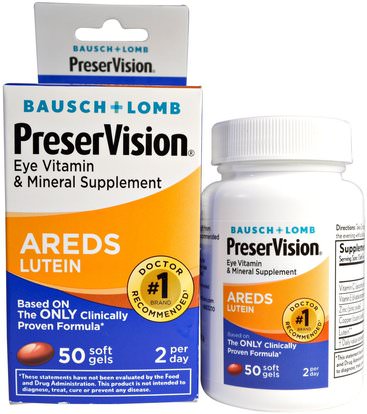 Bausch & Lomb PreserVision, AREDS Lutein, Eye Vitamin & Mineral Supplement, 50 Soft Gels ,لوتين، الصحة، العناية بالعيون، الرعاية للرؤية، بوسش & لومب بريسرفيسيون
