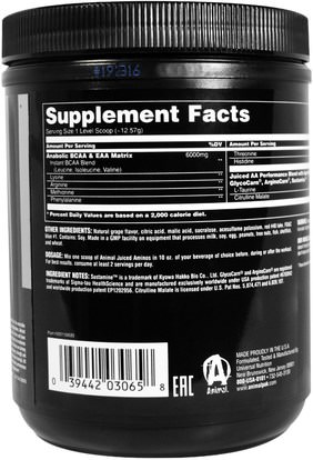 بكا (متفرعة سلسلة الأحماض الأمينية)، الرياضة، تجريب، الرياضة Universal Nutrition, Animal Enhanced BCAA, Juiced Aminos, Grape Juiced, 376 g
