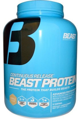 Beast Sports Nutrition, Beast Protein, Continuous Release, Vanilla, 4 lbs (1814 g) ,المكملات الغذائية، البروتين، العضلات