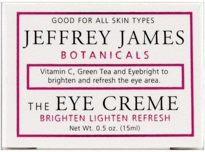 الجمال، كريمات العين، العناية بالوجه، نوع البشرة مكافحة الشيخوخة الجلد Jeffrey James Botanicals, The Eye Cream, Brighten Lighten Refresh, 0.5 oz (15 ml)