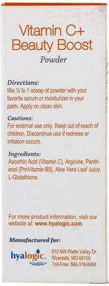 الجمال، العناية بالوجه، اشراق العناية بالوجه Hyalogic LLC, Vitamin C+ Beauty Boost Powder, 0.21 oz (6.0 g)