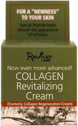 الجمال، العناية بالوجه، الكريمات المستحضرات، الأمصال، coq10 الجلد Reviva Labs, Collagen Revitalizing Cream, 2 oz (55 g)