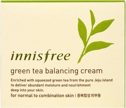 الجمال، العناية بالوجه، الكريمات المستحضرات، الأمصال، الجلد الشاي الأخضر Innisfree, Green Tea Balancing Cream, 1.69 oz (50 ml)