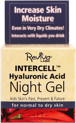 الجمال، العناية بالوجه، الكريمات المستحضرات، الأمصال، الصحة، الجلد، الكريمات الليلية Reviva Labs, InterCell, Hyaluronic Acid Night Gel, 1.25 oz (35 g)