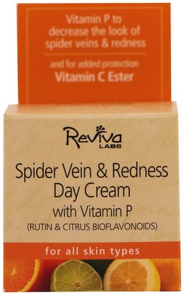 الجمال، العناية بالوجه، الكريمات المستحضرات، الأمصال، الصحة، النساء، دوالي الوريد الرعاية Reviva Labs, Spider Vein & Redness Day Cream With Vitamin P, 1.5 oz (42 g)