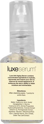 الجمال، العناية بالوجه، الكريمات المستحضرات، الأمصال، نوع البشرة مكافحة الشيخوخة الجلد LuxeBeauty, Luxe Serum, Anti-Aging Youth Activating, 1 fl oz (30 ml)