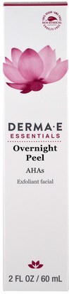 الجمال، العناية بالوجه، منظفات الوجه، ألفا هيدروكسي الأحماض Derma E, Overnight Peel, Exfoliant Facial, 2 fl oz (60 ml)