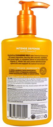الجمال، العناية بالوجه، منظفات الوجه، فيتامين c Avalon Organics, Intense Defense, With Vitamin C, Cleansing Milk, 8.5 fl oz (251 ml)