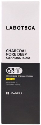 الجمال، العناية بالوجه Leaders, Labotica, Charcoal Pore Deep Cleansing Foam, 5.07 fl oz (150 ml)