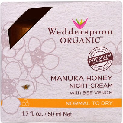 الجمال، العناية بالوجه، مانوكا العسل العناية بالبشرة، الكريمات المستحضرات، الأمصال Wedderspoon, Manuka Honey Night Cream with Bee Venom, 1.7 fl oz (50 ml)