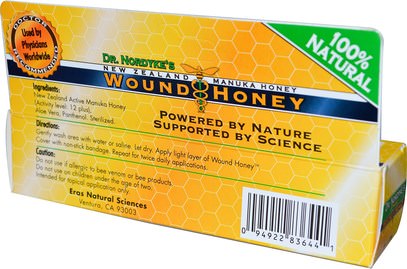 الجمال، العناية بالوجه، مانوكا العسل العناية بالبشرة، الصحة، الإصابات الحروق Eras Natural Sciences, Dr. Nordykes New Zealand Manuka Honey, Wound Honey, 80 g
