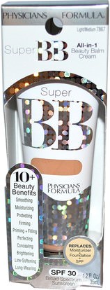 الجمال، العناية بالوجه، سف العناية بالوجه، حمام، ماكياج، ماكياج السائل Physicians Formula, Inc., Super BB, All-in-1 Beauty Balm Cream, Light/Medium, SPF 30, 1.2 fl oz (35 ml)