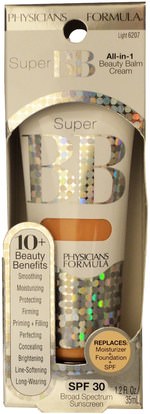 الجمال، العناية بالوجه، سف العناية بالوجه، حمام، ماكياج، ماكياج السائل Physicians Formula, Inc., Super BB All-In 1 Beauty Balm Cream, SPF30, Light, 1.2 fl oz (35 ml)